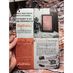 Vintage Metal Advertising Sign Electro-Voice Aristocrat 3 Metal 10 X 7 Distress